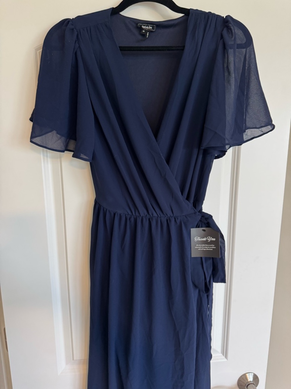 Soieblu Navy Wrap Midi Dress with Flutter Sleeves